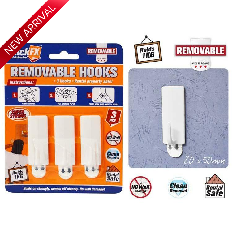 Self Adhesive Hooks Holds 1Kg 3Pcs Default Title